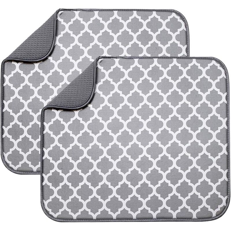 Set Mikrofaser-geschirrtrocknungsmatten Für Geschirrabtropfgestell, Saugfähige Trocknungsmatte Für Gläser, Teller Und Tassen, 40 Cm X 46 Cm, Grauer Halter