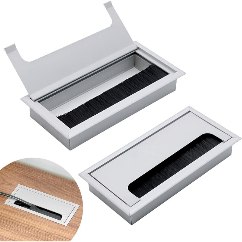 Kabelauslass Aluminium-tisch-kabeldurchführung 2 Stück Kabeldurchführungsabdeckung Kabelauslass Silber Kabeldurchführung Für Tisch Computertisch Kabelorganisation 160 X 80 Mm