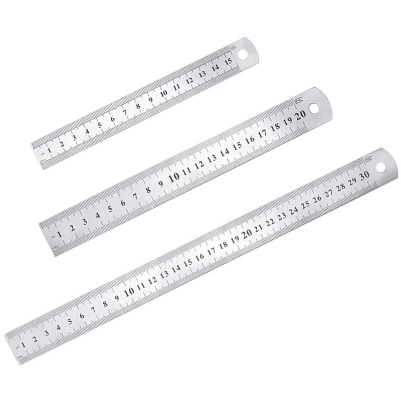 Edelstahl-lineal-set Präzisions-metall-geradlineal-set 15 Cm (6''), 20 Cm (8''), 30 Cm (12'') Silbernes Edelstahl-lineal