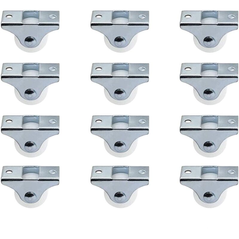 12er-pack 1-zoll-starrachsen-lenkrollen Ohne Schwenkfunktion Mit Metall-oberplatte Und Hartplastikrädern Für Möbel, Silber