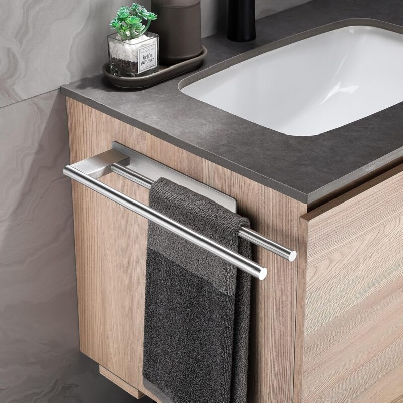 (silber) 304 Edelstahl, Ohne Bohren, Handtuchhalter Für Das Badezimmer, Doppelte Handtuchstange, Selbstklebend, Zwei Arme, Wandmontage