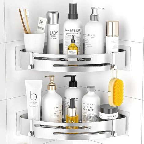 Duschablage Ohne Bohren: Duschablage Aus Edelstahl, 2er-set, Selbstklebender Duschkorb Mit 4 Haken, Badezimmerregal Zur Aufbewahrung Von Duschgel, Shampoo Und Duschgel