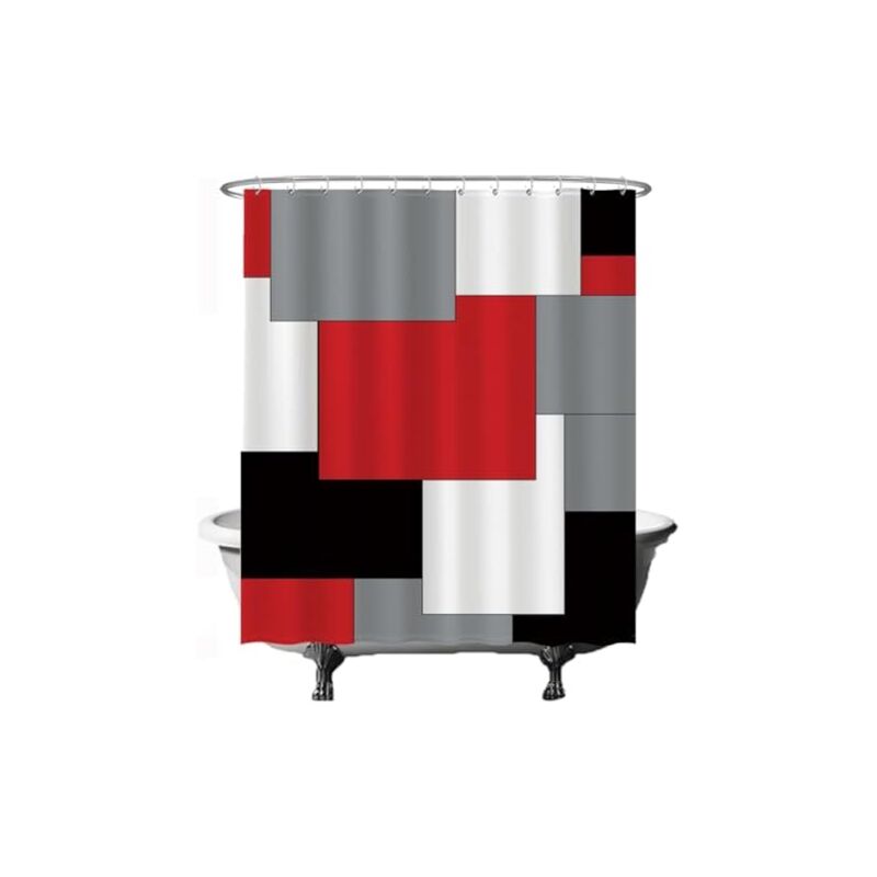 Duschvorhang – Rechteckig, Quadratisch – 180 X 180 Cm – Waschbar – Schimmelresistent – Mit 12 Ringen – Rot, Grau, Schwarz, Weiß
