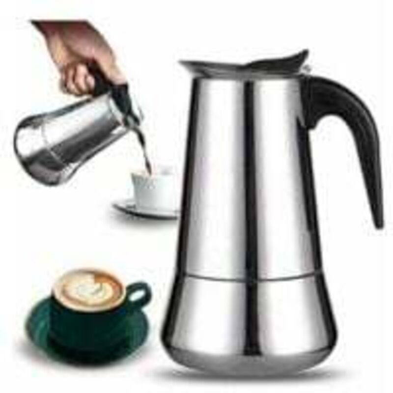 Italienische Kaffeemaschine, 12 Tassen, Edelstahl. Für Alle Herdarten Geeignet. Intensiver Und Aromatischer Kaffee. 25 Cm X 12,5 Cm