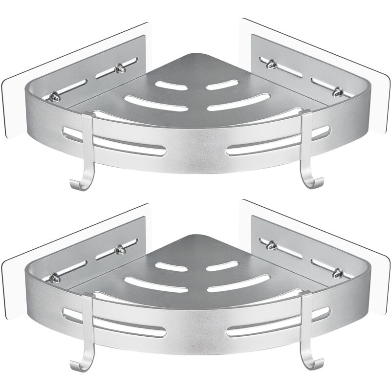 Eck-duschkorb Aus Metall Ohne Bohren Mit 2 Duschhaken, Rostfrei, Selbstklebender Halter Für Badezimmerartikel, 2 Stück (silber)