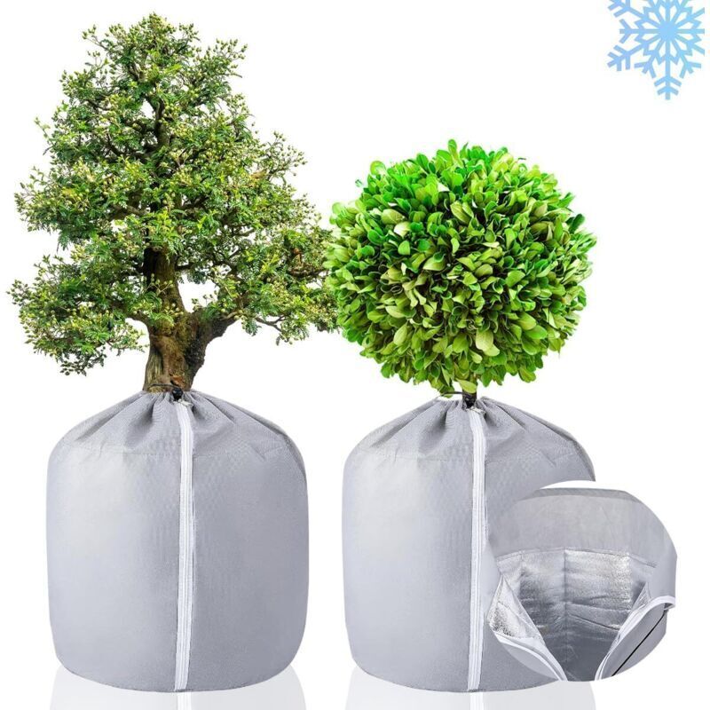 2-teiliges Winter-pflanzenschutzset Für Topfpflanzen, Schutzhüllen Für Blumentöpfe, Winter-pflanzenschutzbeutel, Isolierte Topfbeutel Mit Kordelzug, 50 X 45 Cm, Grau