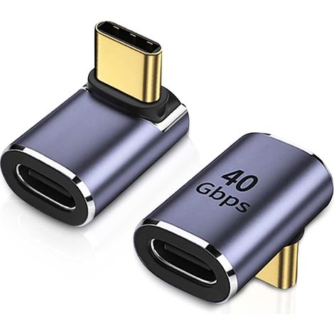 90°-usb-c-adapter (2er-pack), Rechtwinkliger Usb-c-stecker Auf Usb-c-buchse, Typ-c-anschluss, Usb 4.0 Datenübertragung Mit 40 Gbit/s Für Laptop, Tablet Und Smartphone