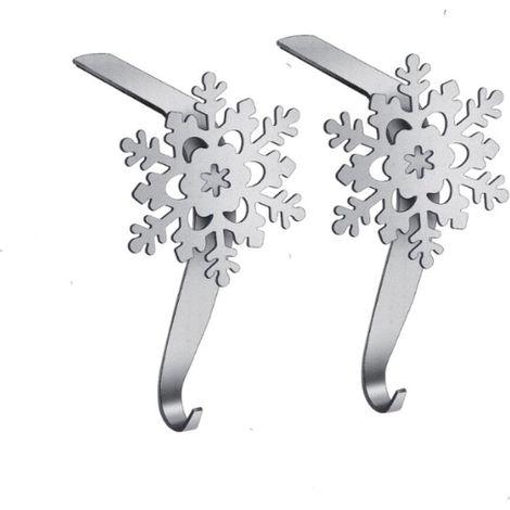 (silber) Set Aus 2 Schneeflockenförmigen Weihnachtsstrumpfhaltern, Beschwerte Metallhaken Für Den Kamin.