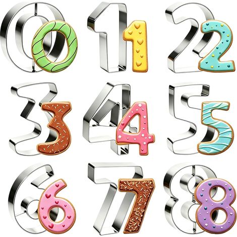 9-teiliges Zahlen-ausstechförmchen-set Aus Edelstahl Mit Den Zahlen 0 Bis 9, Zum Dekorieren Von Keksen, Cupcakes Und Kuchen.