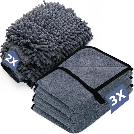 40 X 30 Cm Autoreinigungsset Mit 3 Mikrofasertüchern, 2 Waschhandschuhen Und Einem 600 G/m² Mikrofaser-trockentuch