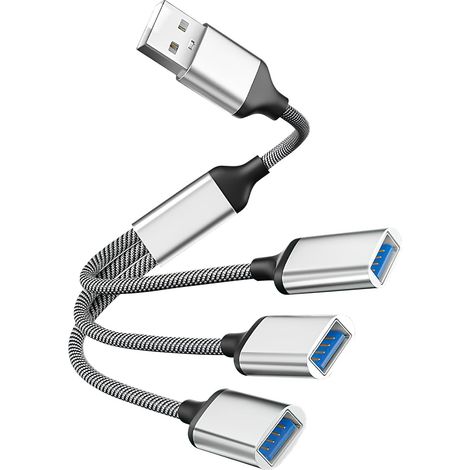 Usb-stecker Auf Usb 2.0-buchse Adapter, Tragbarer 3-port-usb-hub, Schnelle Datenübertragung, Kompatibel Mit Laptops, Pcs, Mobiltelefonen, Tablets Und Kameras