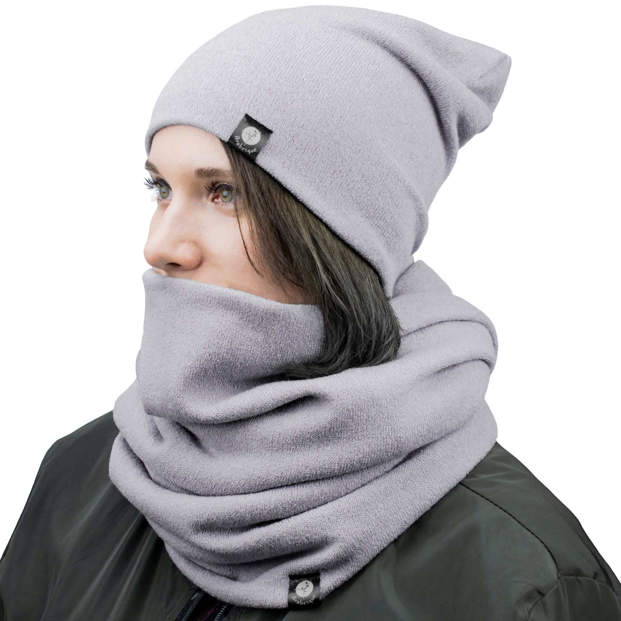 Mütze + Schal – Damen-set, Grau, Strickset Aus Mütze Und Schal, Größe 1w M01, Grau, Größe S