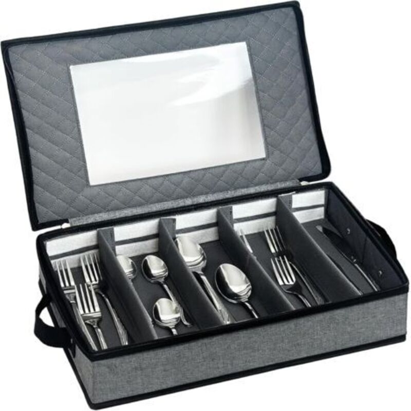 Besteckkasten Mit Deckel Für Schubladen, Küchenbesteckbox Mit Verstellbaren Fächern, Küchenaufbewahrung Für Camping, Reisen Und Kochen, Grau