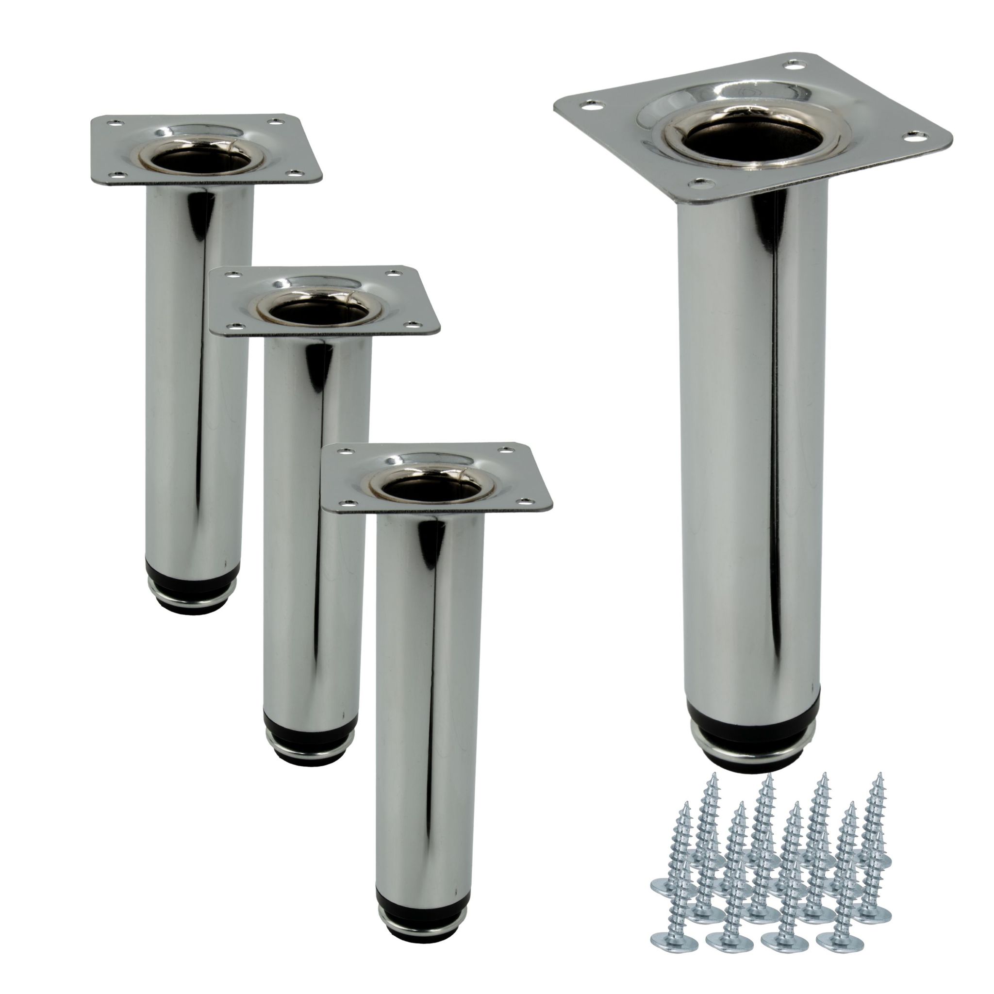 4 X Möbelfüße, Gerade, Silberfarben, Höhe 15 Cm, Höhenverstellbar