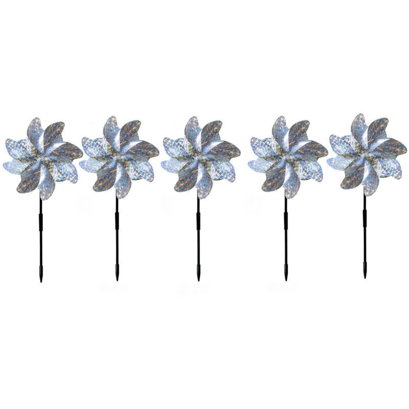 Silberne Vogelabwehr-windmühlen – 8 Windmühlen, 1 Silberne Blume
