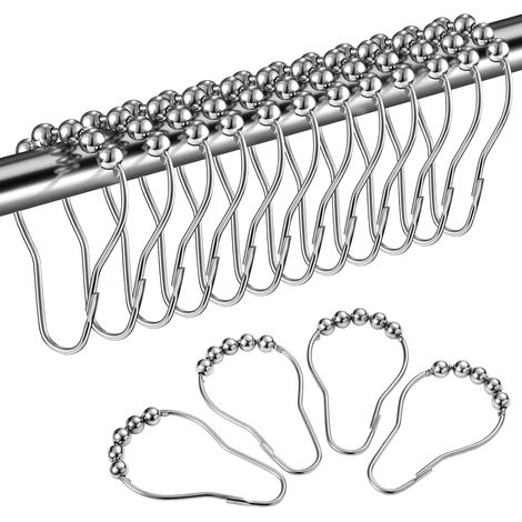 Set Mit 12 Duschvorhangringen Aus Edelstahl Mit Gleitsystem Für Duschvorhänge, 12 Einfache Haken, 69 X 39 Mm