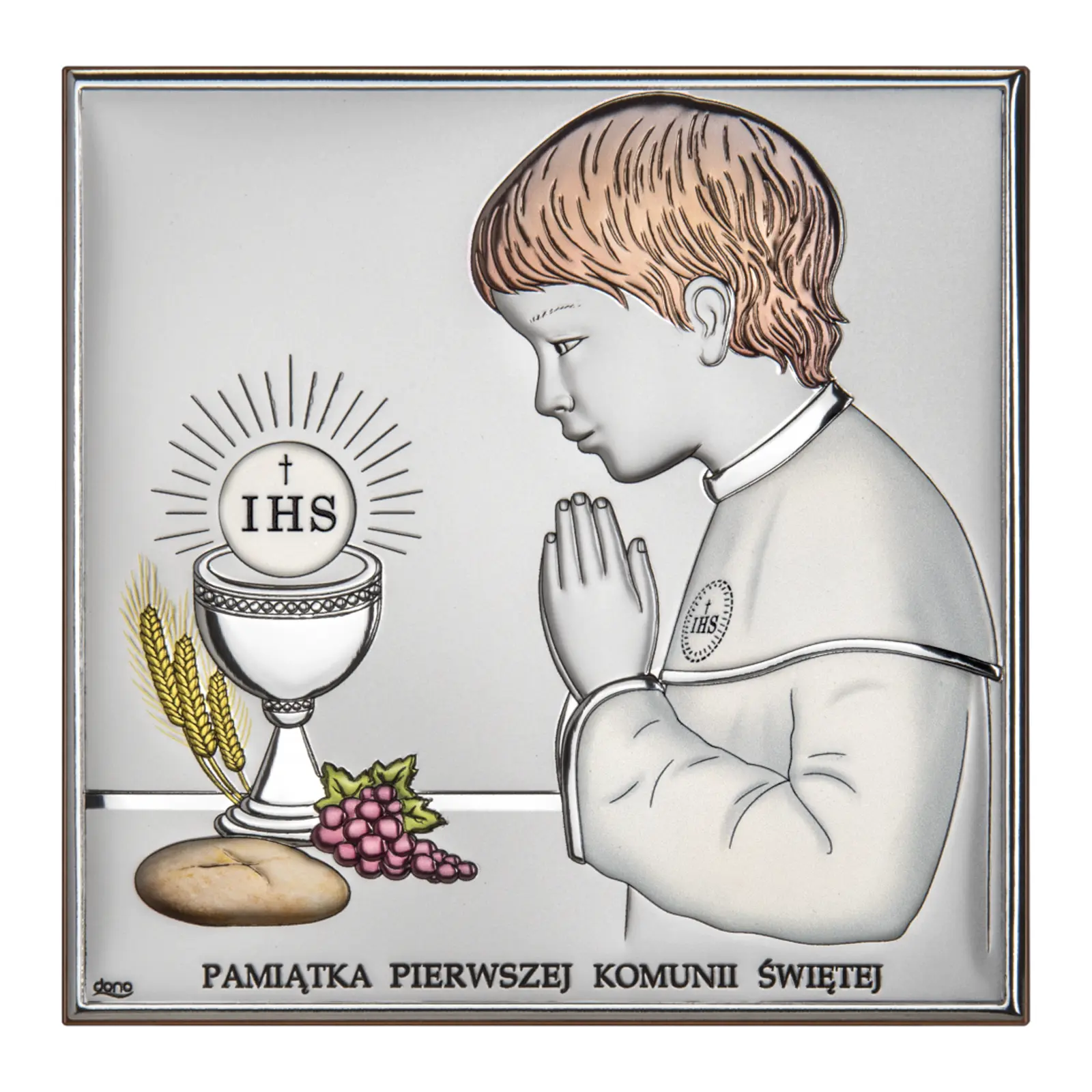 Silberbild „erinnerung An Die Erstkommunion Mit Einem Jungen“, Farbige Gravur Ds48-co 11 X 11 Cm