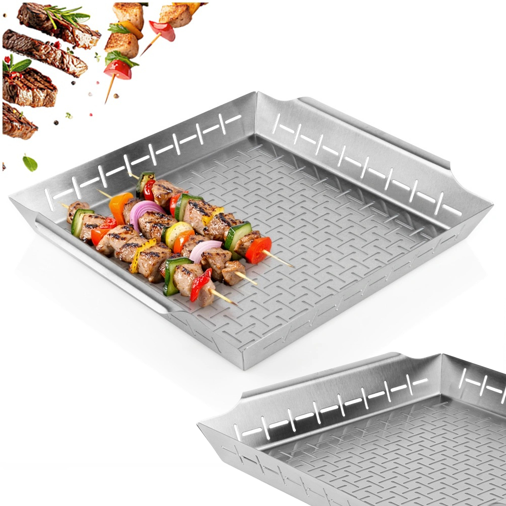 Grillkorb Zum Grillen Von Fleisch Und Gemüse, Perforierter Stahl, 39,5 Cm