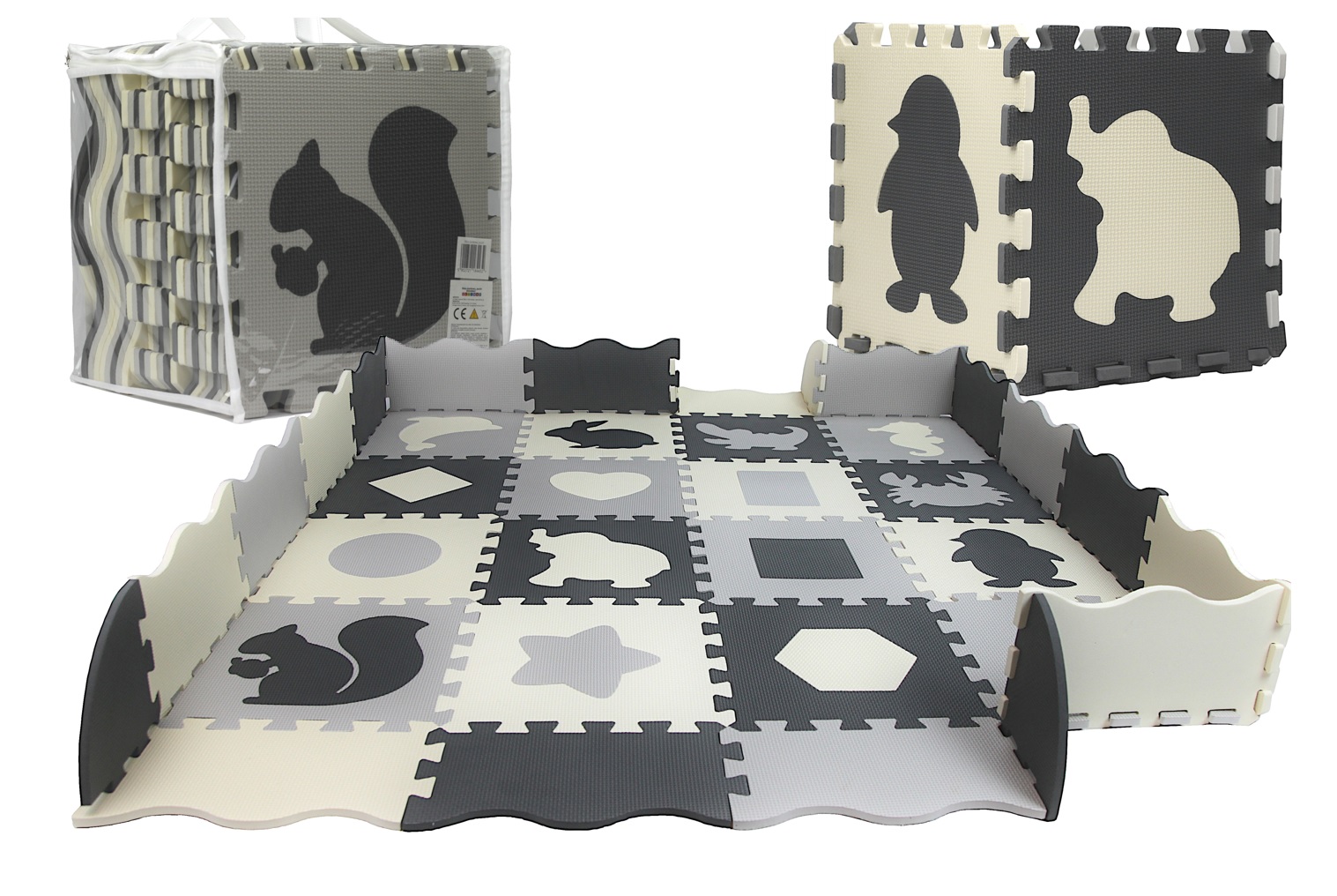 Lernspielzeug Aus Schaumstoff, Puzzlematte, Laufstall 3-in-1, 150x150 Geometrische Figuren
