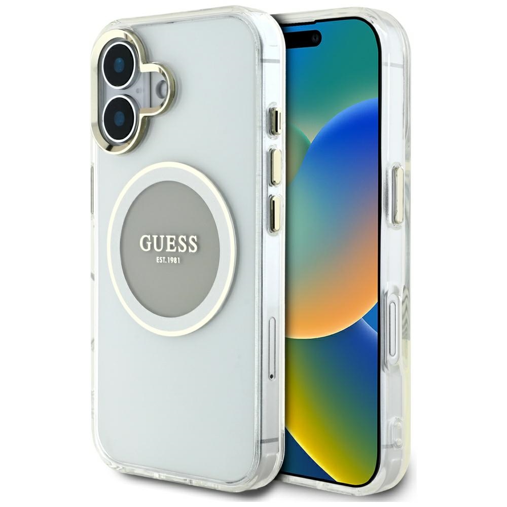 Guess Iml Magsafe Hülle Mit Metallisch-farbigem Kreis-logo Für Iphone 16, Grau