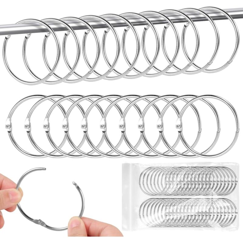 Set Mit 40 Silberfarbenen Metall-gardinenringen, 50 Mm, Für Gardinenstangen In Bad Und Schlafzimmer, Langlebig