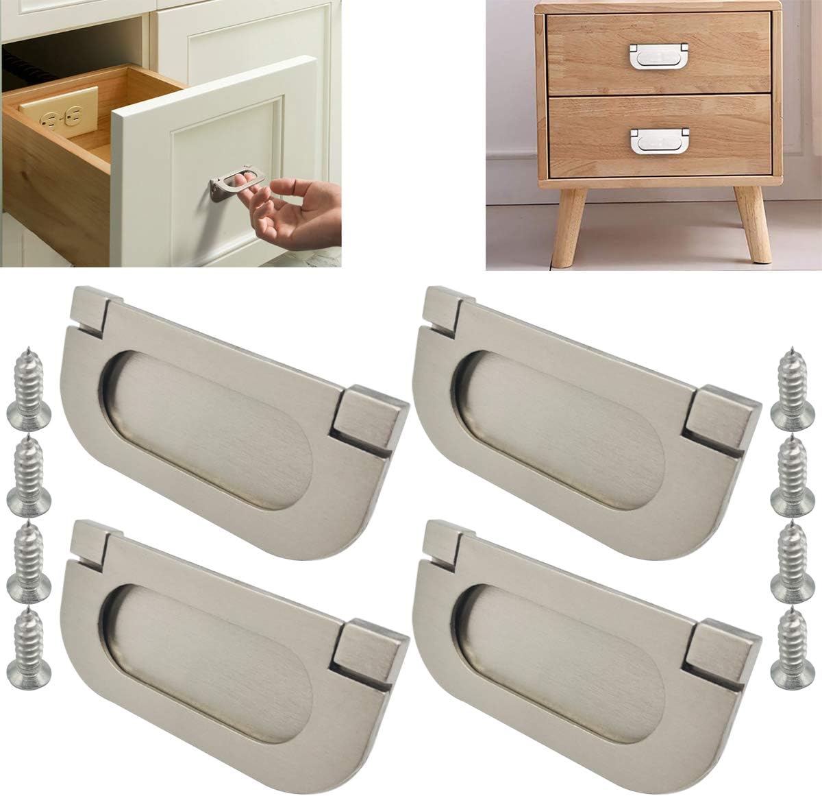 Set Mit 4 Unsichtbaren Silberfarbenen Edelstahlgriffen Für Schränke, Schubladen Und Kommoden.