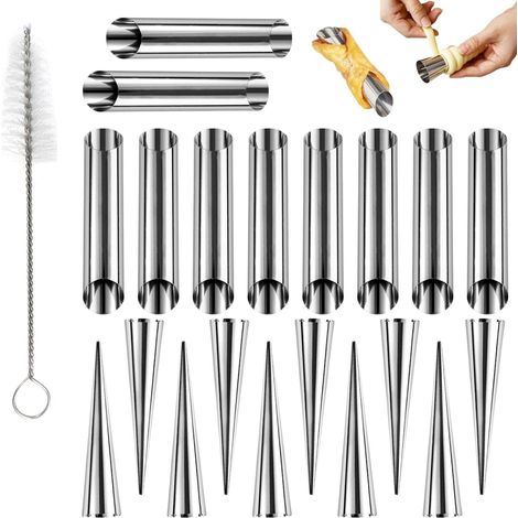 Set Mit 21 Cannoli-formen Aus Edelstahl – Cannoli-röhrchen – Croissant- Und Sahnerollenform – Gebäckformen Mit Reinigungsbürste – Cannoli-backzubehör