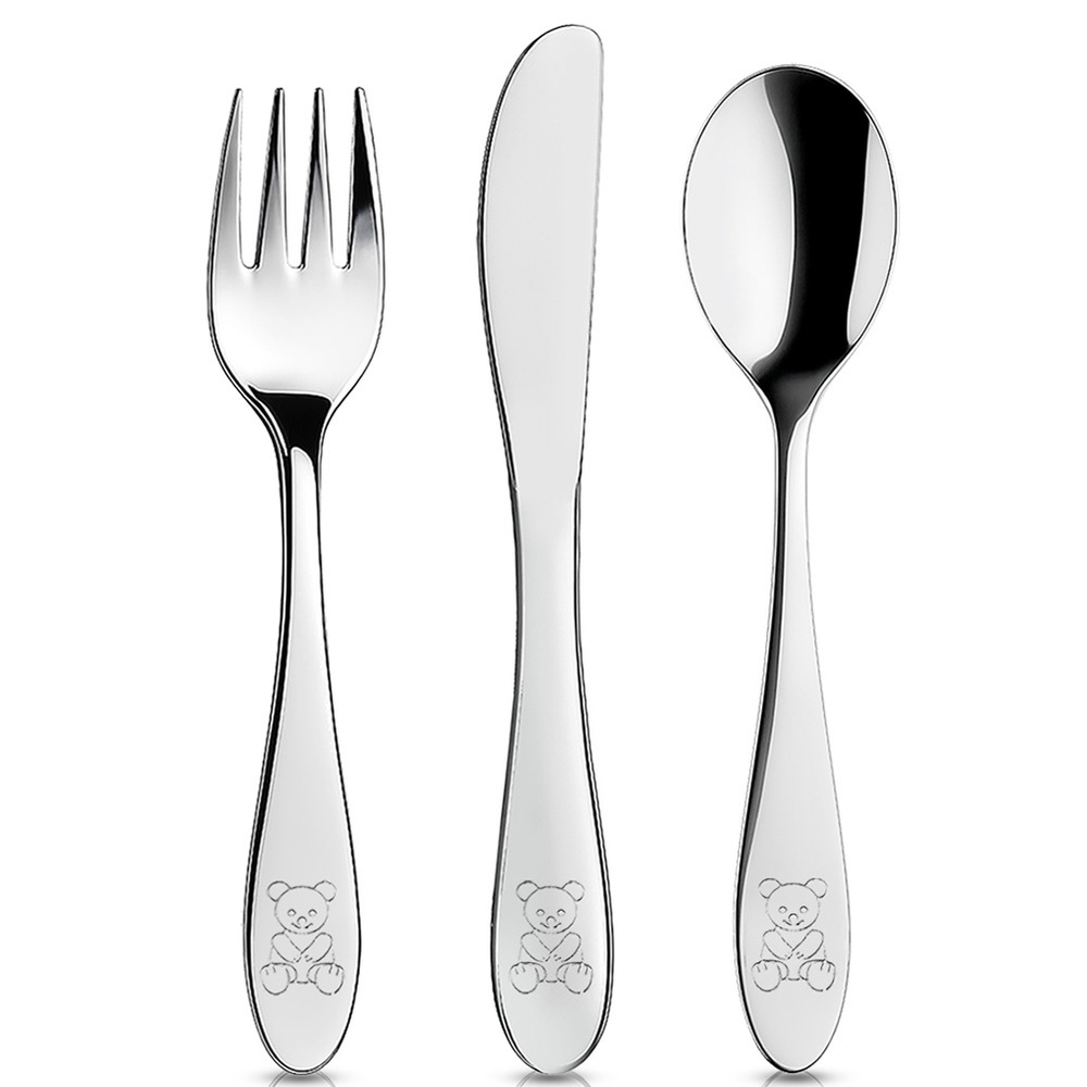 Kinderbesteck-set Aus Stahl, Gabel, Messer Und Löffel, Teddybär-motiv