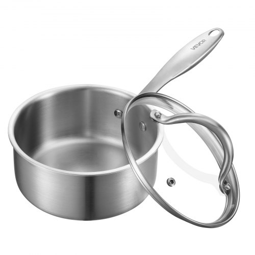 Kochtopf Kasserolle Stielkasserolle 1,42 L Mit Glasdeckel, Suppentopf Gemüsetopf Mit Ergonomischem Griff, Milchtopf Aus Edelstahl Gemüsetopf, Silber Spülmaschinengeeignet Soßentopf