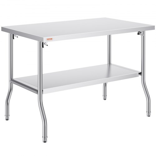 Kommerzieller Arbeitstisch, 1220 X 762 Mm, Klappbarer Kommerzieller Vorbereitungstisch, Doppelregal-klapptisch Aus Edelstahl, Küchenarbeitstisch Mit 350 Kg Traglast, Silberfarbene Kücheninsel