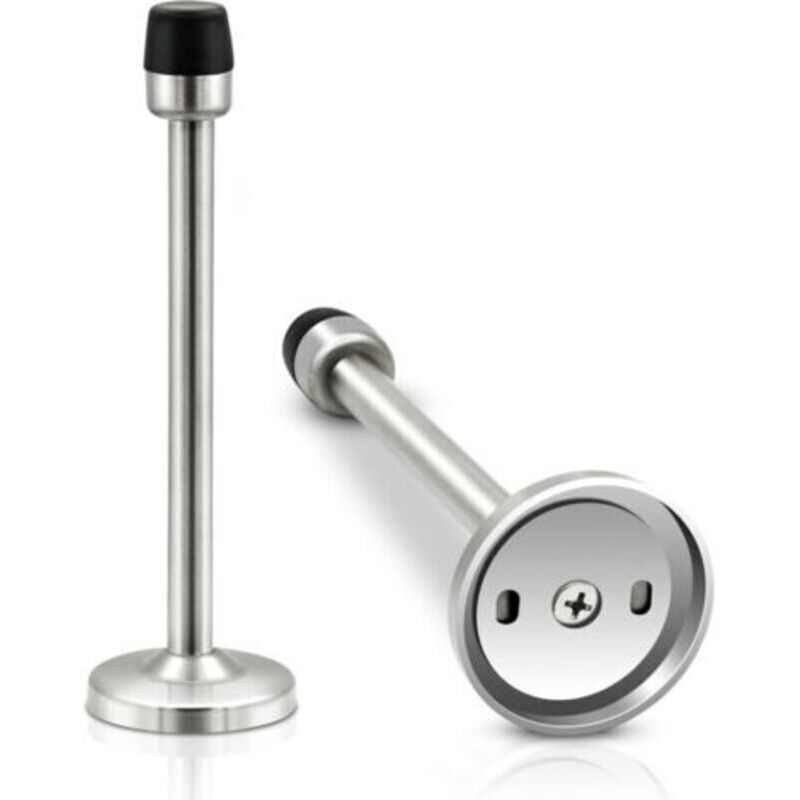 Set Aus 2 Robusten, Verchromten Türstoppern Aus Edelstahl Zur Wandmontage Mit Gebürstetem Gummi Für Fußleisten, Extra Lange Türstopper Mit Stoßdämpfer, Silberner Wandschutz