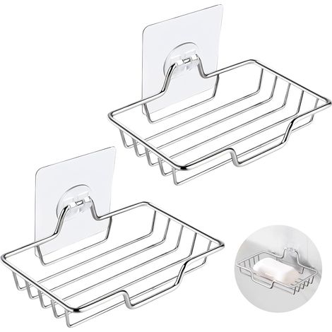 Set Mit 2 Bohrfreien Seifenschalen Aus Edelstahl. Wandmontierter Seifenhalter Für Dusche, Schwamm, Badezimmer Und Küche.