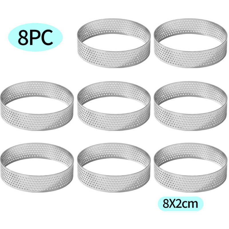 Set Mit 8 Edelstahl-tarteringen, 8 Cm, Tarteringe, Törtchenringe, Perforierte Gebäckringe, Hitzebeständig Und Perforiert Für Quiches, Kuchen, Mousse (8 Cm)
