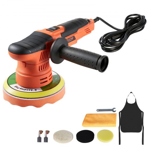Poliermaschine Auto, 150 Mm Rotierender Autopolierer Mit 6 Geschwindigkeiten 2000-6800 U/min 9mm Exzenter, 650w Schleifmaschinen Mit Polierpad, Poliergerät Für Wachsen Polieren Kratzerentfernung