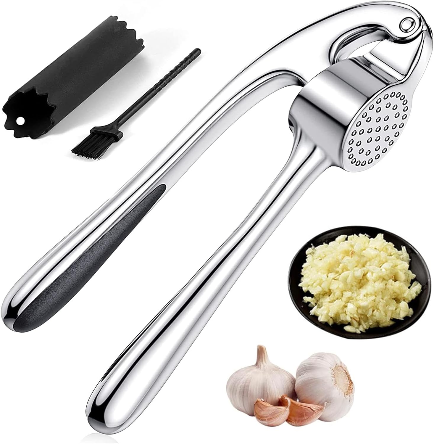 Garlic Press Stainless Steel Dishwasher Safe Garlic Press Garlic Press Crusher Test Winner - Easy To Clean Garlic Presses, Kitchen Aid With Garlic Peeler And Brush