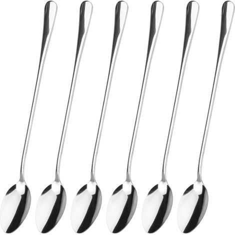 6-teiliges Set Kaffeelöffel Aus Edelstahl Mit Langen Griffen, 19,5 Cm, Kleiner Dessertlöffel, Langer Löffel, Langer Kaffeelöffel, Kleine Löffel Für Latte Macchiato, Espresso, Heiße Schokolade
