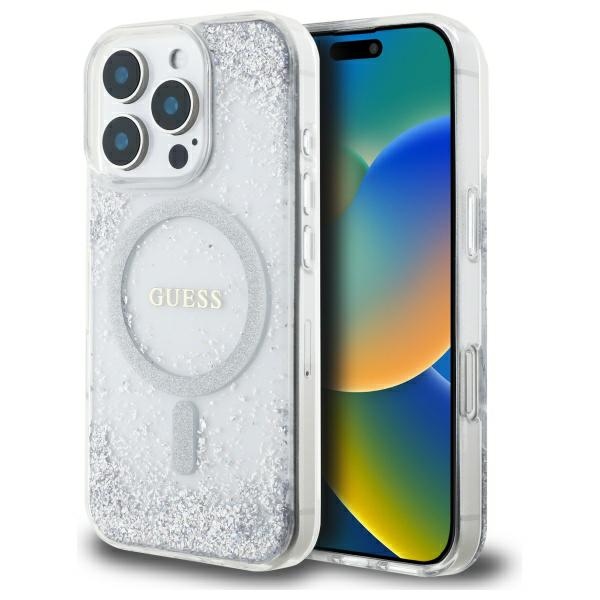 Guess Guhmp16lrgrges Iphone 16 Pro 6,3" Silber/silber Hartschalenetui Aus Harz Mit Farbverlauf Und Glitzer, Magsafe