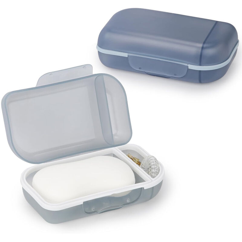 Set Mit 2 Seifenschalen Mit Deckel, Reise-seifenschalen, Seifenschalen Mit Tpr-dichtungsring, Für Dusche, Reisen, Wandern, Badezimmer (grau Und Blau)