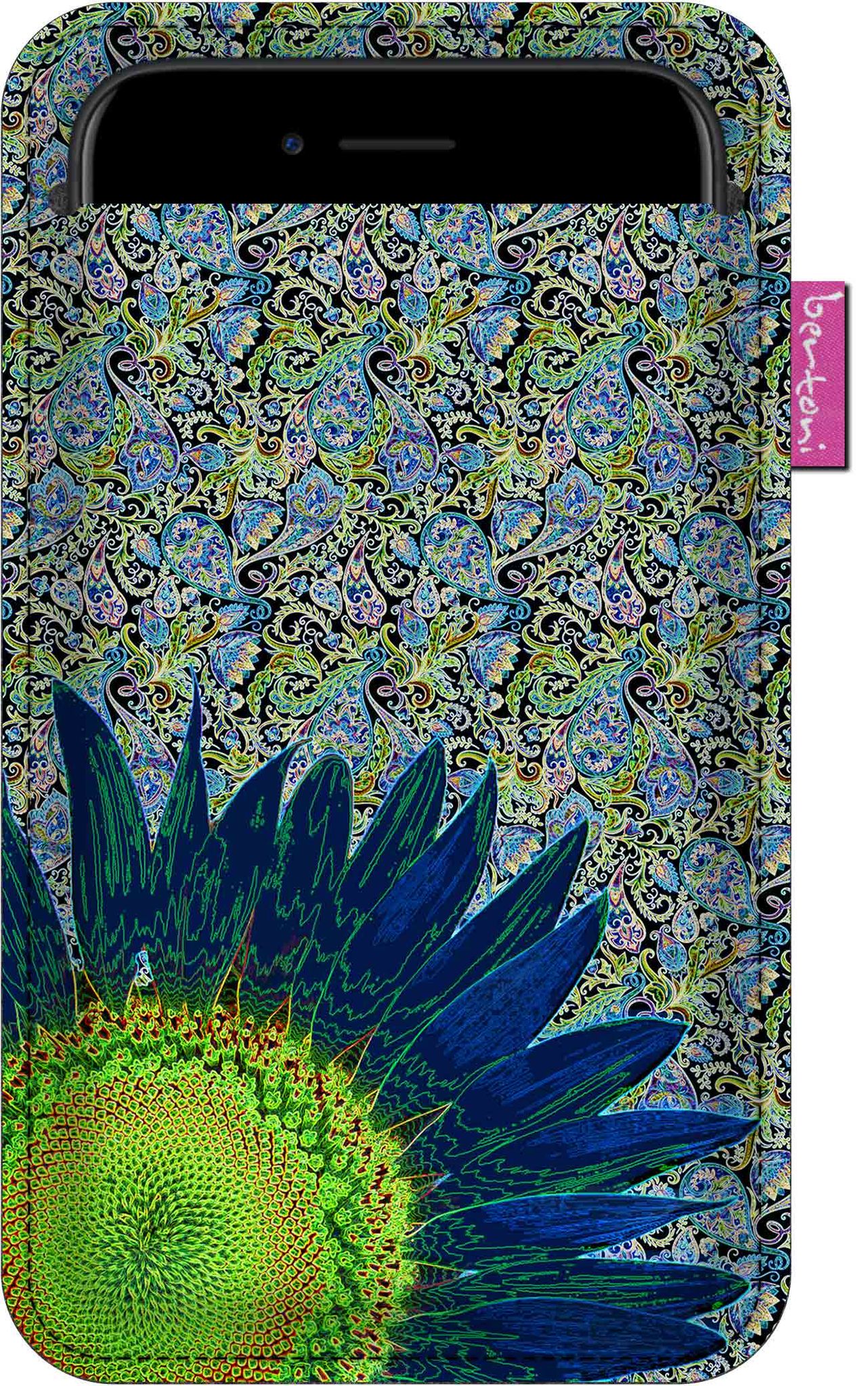 Smartphone-hülle, Blaues Blumenmuster – Öko-filz, 105 X 175 Mm, Grau, Strapazierfähiger Druck, Schutz Für Ihr Handy, Waschbar Bei 40 °c, Bertoni