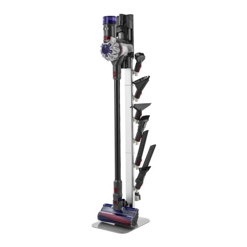 Staubsaugerständer 126 Cm, Kompatibel Mit Dyson G5 V15 V12 V11 V10 V8 V7 V6 Serie Standstaubsaugern & Zubehör, Bodenständer, Halterung Mit 6 Haken & Rutschfesten Fußpolstern, Silber