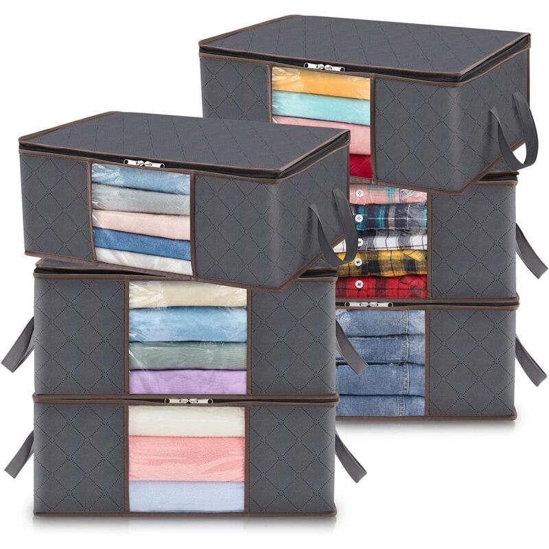 Set Mit 6 Kleideraufbewahrungsbeuteln À 35 Liter, Faltbare Aufbewahrungsbox Für Unter Das Bett, Kleiderschrank-organizer Für Bettbezüge, Transparentes Fenster Aus Robustem Stoff Für Kleidung, Grau
