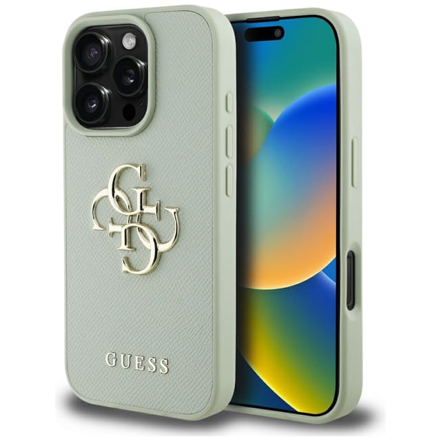 Guess Grained Big 4g Logo Small Classic Logo Hülle Für Iphone 16 Pro Grün