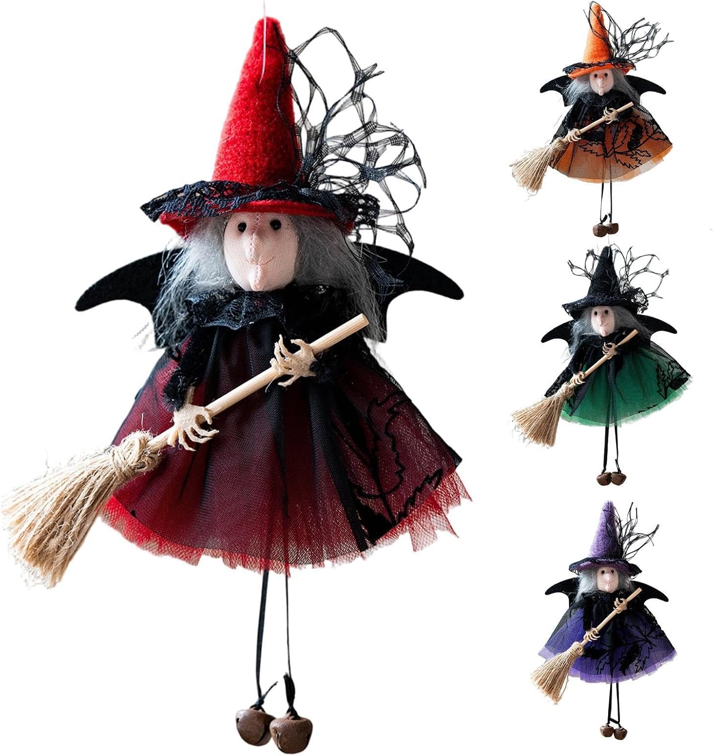 Hexen-ornament 4 Stück Besen Haltende Gothic-handarbeiten Halloween Puppen-dekorationen Für Den Garten Die Das Büro Das Zuhause Den Eingangsbereich Kamin Die Feiertagsparty