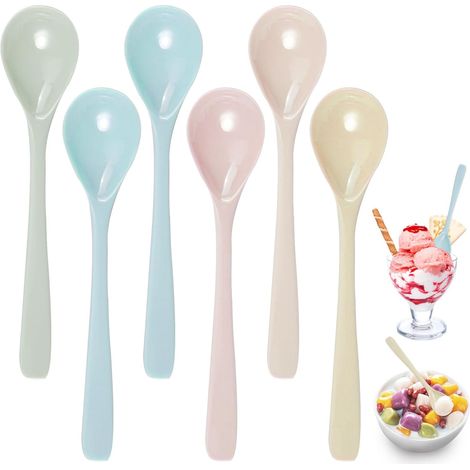 Set Mit 6 Langen Kaffeelöffeln Aus Kunststoff, Porzellanimitat, Bunte Kunststofflöffel, Bpa-frei, Bunte Lange Dessertlöffel Zum Mischen Von Kaffee, Eistee, Eiscreme Und Cocktails