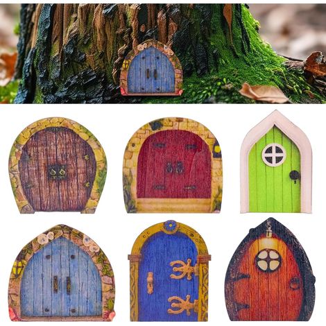 Set Mit 6 Miniatur-feentüren Aus Holz Für Bäume, Gärten, Baumschmuck, Höfe, Puppenhäuser