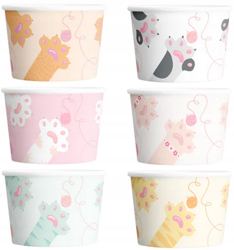 Becher Für Eiscreme-snacks Bunte Katzen Katzenpfoten Geburtstag 150ml 6 Stück.