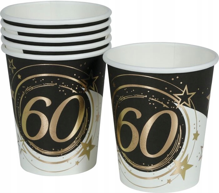 Pappbecher Zum 60. Geburtstag, Gold/schwarz, 240 Ml, 6 Stück.