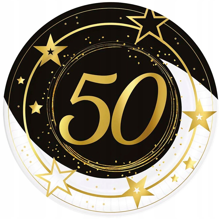 Pappteller Zum 50. Geburtstag, Gold/schwarz, 23 Cm, 6 Stück