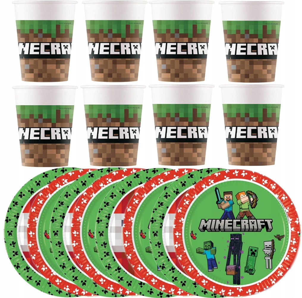 Minecraft Pixels Set Pixels Tnt Spiel Teller Becher Geburtstag 16-teilig.