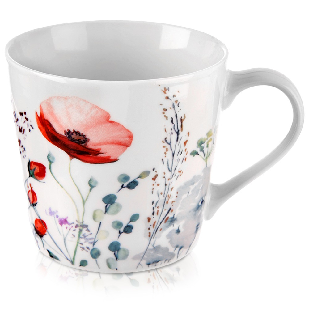Porzellanbecher Für Kaffee, Tee, Kräuter, Getränke, Blumen, Mohnblumen, 430 Ml
